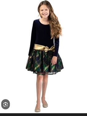 Bonnie JEAN party Dress Girls [7] Navy Gold Green Silver Stretchy